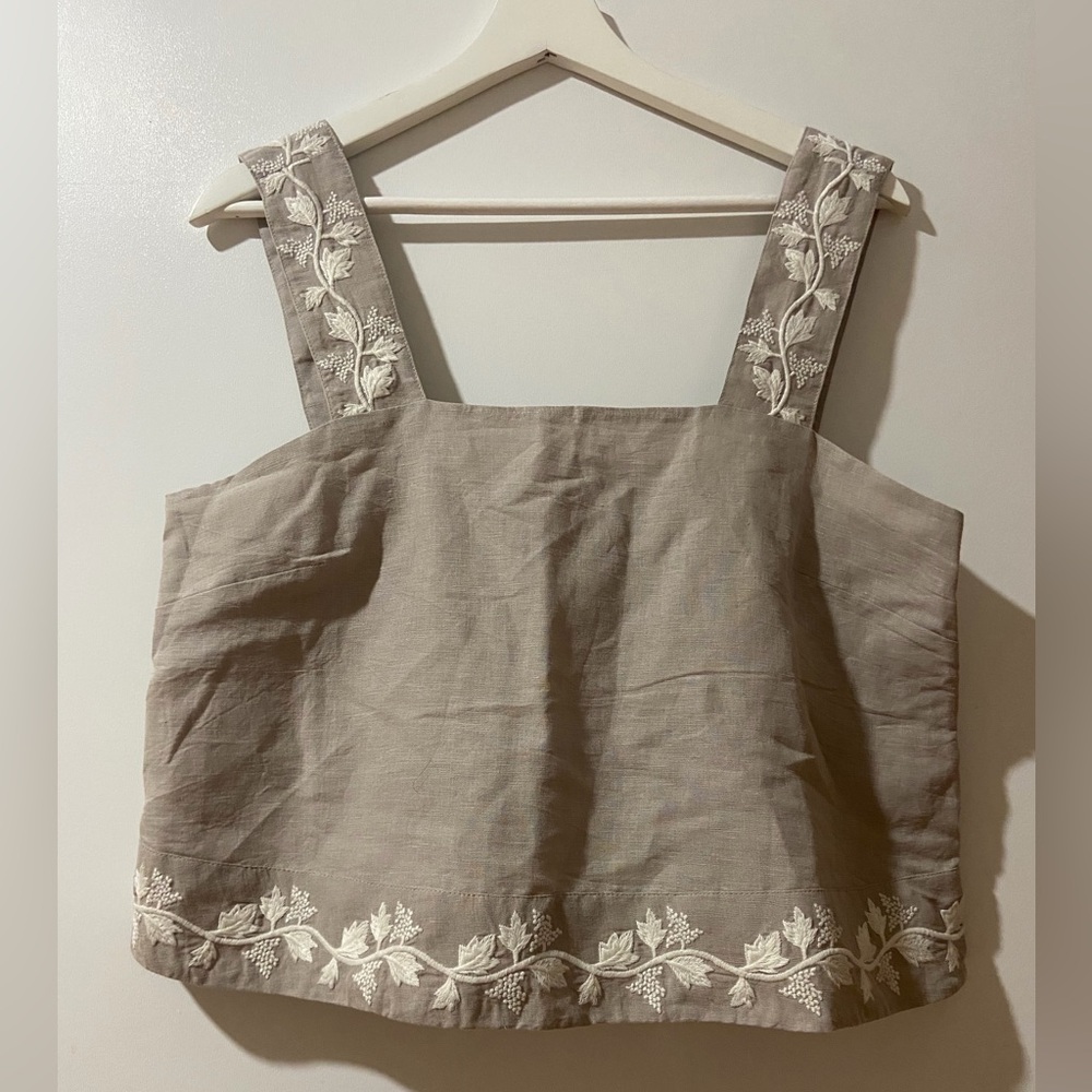 Ancestry Stories Retold Embroidered Linen Vacation Top Lagenlook Quiet Luxury